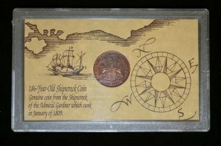 1808 East India Company X Cash Admiral Gardner Shipwreck Coin In Holder With