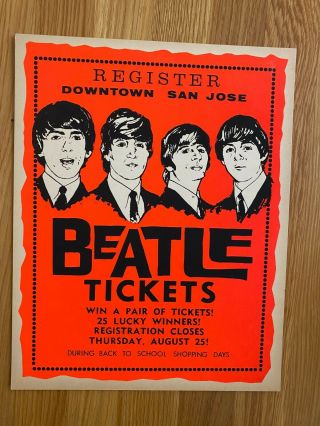 The Beatles Lennon 1966 Candlestick Park Concert Poster Ticket Raffle.