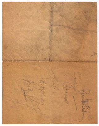 FAB AUTHENTIC BEATLES AUTOGRAPHS FULL SET SIGNED ON 4TH NOV 1963 PERRY COX LOA 2