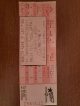 Madonna Concert Tickets,  The Virgin Tour,  1985