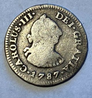 Mexico Spanish Colony 1787 - Fm 1/2 Real Silver Coin Vg Km69.  2