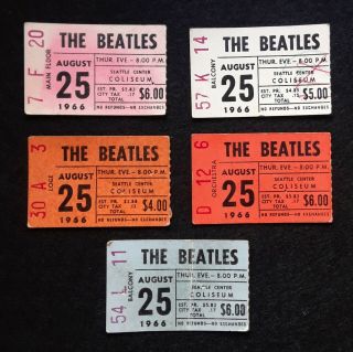 5 Beatles Concert Ticket Stubs August 1966 Seattle Center Coliseum