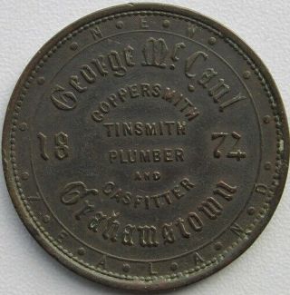 Zealand 1874 Penny Token,  George Mccaul,  Af,  Andrews 359,  Km Tn44