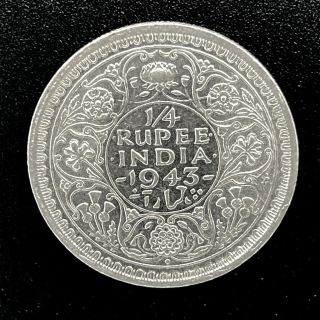 India British 1/4 Rupee 1943 Silver George Vi Km 546