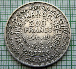 Morocco Mohammed V 1953 - Ah 1372 200 Francs,  Silver