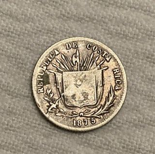 Costa Rica 1875 5 Centavos Silver Coin