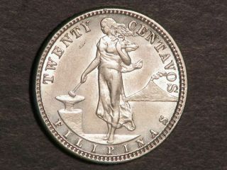 Philippines 1917s 20 Centavos Silver Au - Unc
