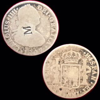 1807 Spanish Colonial Mexico Counterstamp 2 Reales Silver Coin