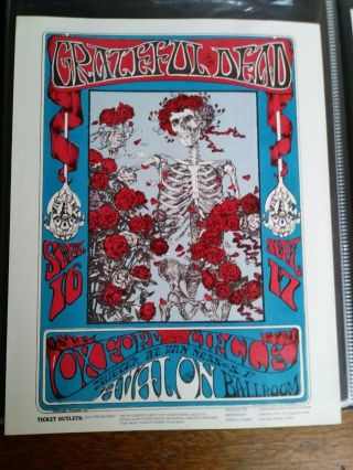 1966 Grateful Dead Skull Roses Avalon Fillmore Handbill Poster Mouse Kelley Fd26
