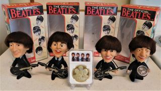 Beatles Remco Doll Set Of Four Soft Body Dolls With Instruments And Boxes