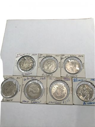 Great Britain 1/2 Half Crown Coins (7) - 1954,  1955,  1956,  1957,  1959,  1961,  1963