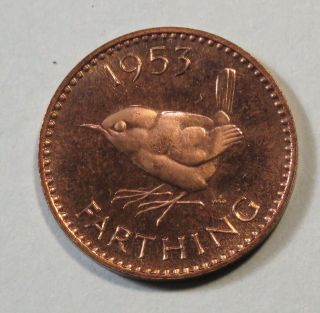 1953 Great Britain Farthing Proof Coin Queen Elizabeth Ii Coronation Uk Rare