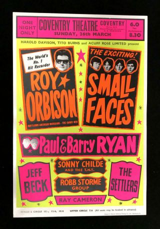 Roy Orbison,  Small Faces At Coventry Theatre Concert Poster 1967