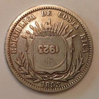 1923 Costa Rica 50 Centimos Counter Stamped On 1893 H 25 Centavos