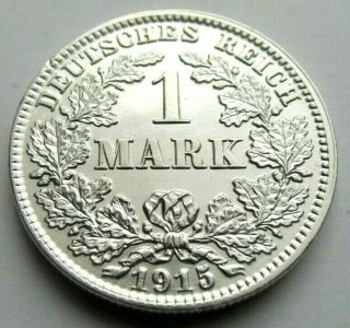 (73) Rare Germany Empire 1 Mark Silver Coin 1915 J - 0.  900 Silver