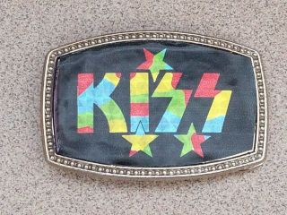 Rare Vintage Kiss Belt Buckle Prism Mexican Rainbow Stars Not Pacifica