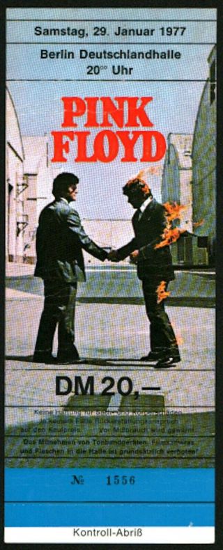 Pink Floyd - 1977 Rare Concert Ticket (berlin,  Germany - Deutschlandhalle)
