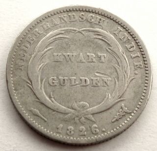 Netherlands East Indies 1/4 Gulden 1826 Silver Km 301.  1 M10.  1