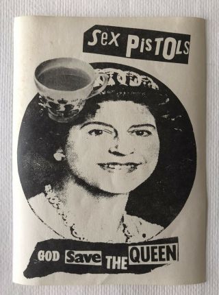 Sex Pistols 1977 Teacup Flyer God Save The Queen Silver Jubilee Jamie Reid