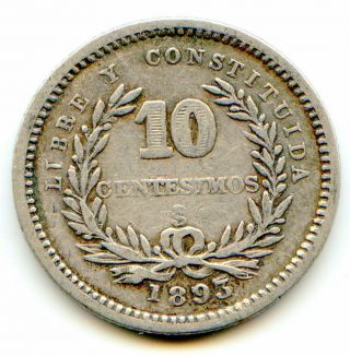 Uruguay 10 Centimos 1893/77 So Bold Overdate Very Scarce Lotjan7126