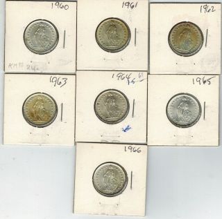 Switzerland,  Group Of 7 Silver Francs 1960 - 1966;.  93 Ozt Asw