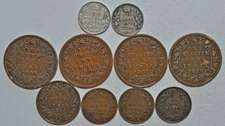 10 India British Edward Vii Silver 2 Anna To 1/12th Anna,  1905 - 1910 Coins F - Ef