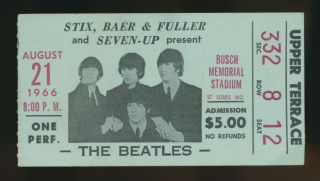 Beatles Vintage 1966 U.  S.  Ticket Stub For Their 