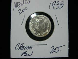 1933 Mexico 20 Centavos.  720 Silver Choice Uncirculated