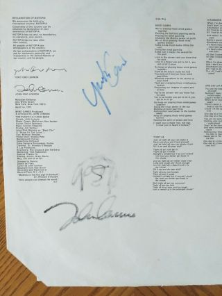 WONDERFUL Signed album inner sleave signed by JOHN LENNON and YOKO ONO 3