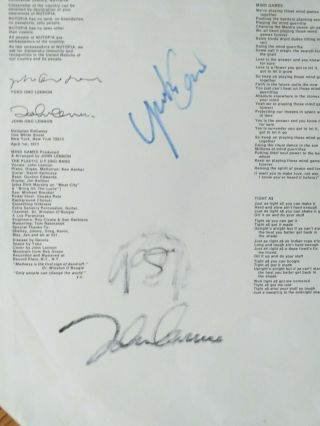 WONDERFUL Signed album inner sleave signed by JOHN LENNON and YOKO ONO 4