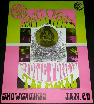 1968 Vanilla Fudge Taj Mahal Artist Signed Jim Salzer Concert Poster