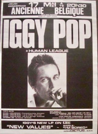 Iggy Pop,  Human League Brussels 1979 Vintage Belgian Concert Poster 24x32 Nm