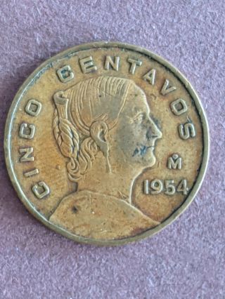 1954 Mexico 5 Centavos With Dot