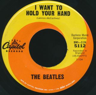 Beatles 1964 First Issue " I Want To Hold Your Hand 45 W Hofer B Side Wc Issue