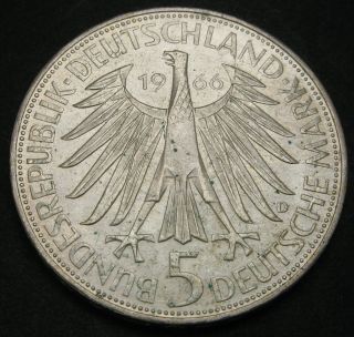 GERMANY 5 Mark 1966 D - Silver - Gottfried Wilhelm Leibniz - XF - 2744 2