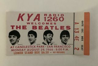 Beatles August 29,  1966 Last Concert Ticket Stub Candlestick Park