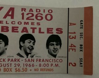 Beatles August 29,  1966 Last Concert Ticket Stub Candlestick Park 3
