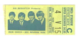 The Beatles Shea Stadium Concert Ticket August 15 1965 Historic Show