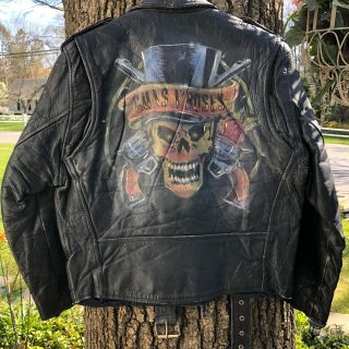Guns N Roses Painted Vintage Leather Motorcycle Jacket Mens Size Small