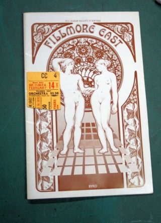 1970 Playbill Fillmore East Grateful Dead,  Love,  Allman Feb 11 - 14 Br W/ Stub