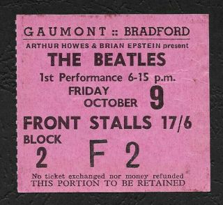 Beatles Concert Ticket Bradford Uk 1964 Tour Paul Mccartney John Lennon