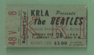 The Beatles Concert Ticket Dodger Stadium Los Angeles 8/28/66