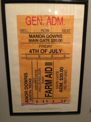 Willie Nelson Poster 4th July Picnic Poster 1986 / Farm Aid 2 Poster