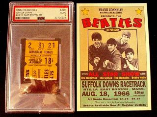 1966 Beatles Ticket Stub - Suffolk Downs - Psa 2,  Vg/ex Shrink Poster