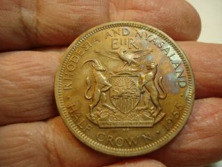 Rhodesia And Nyasaland Silver 1/2 Crown 1955