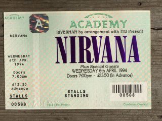 Nirvana Brixton Academy Cancelled Gig Ticket 6th April 1994 Kurt Cobain Low Numb