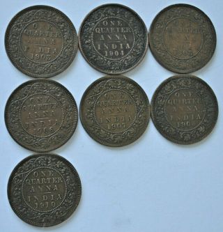 7 India British Edward Vii ¼ Anna Coins,  1903 - 1910 F - Gvf