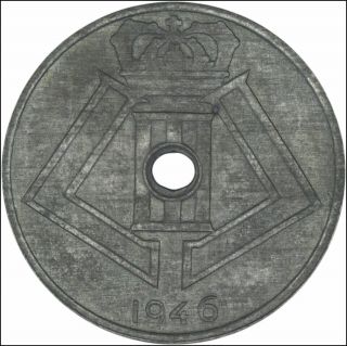 Belgium: 25 Centimes zinc 1946 (Dutch legend,  error: hole too small) - XF 2