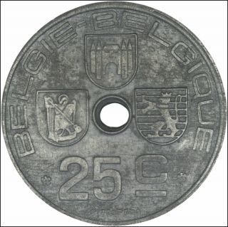 Belgium: 25 Centimes zinc 1946 (Dutch legend,  error: hole too small) - XF 3