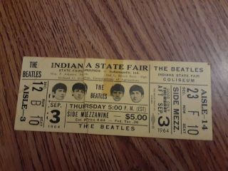 The Beatles 1964 Indiana State Fair Concert Ticket Stubs Vg